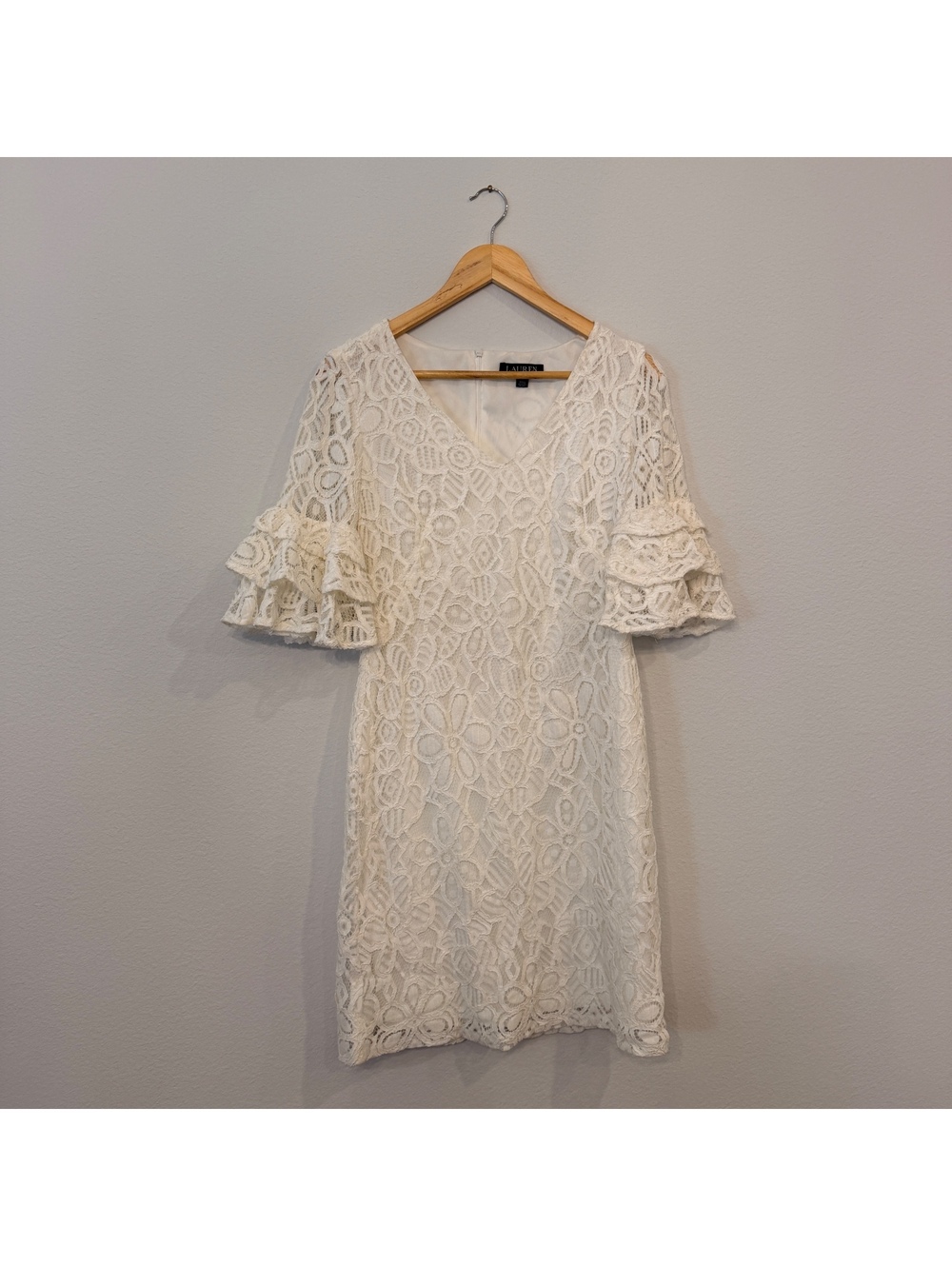 Lauren Ralph Lauren White Floral Lace Bell Sleeve Dress 8